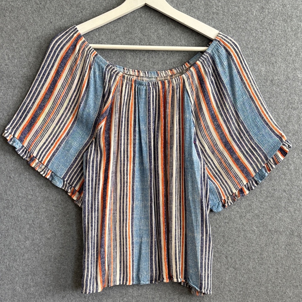 Bobeau Beachy Flutter Sleeve Loose Fit Flowy Striped Blouse S - Picture 2 of 7